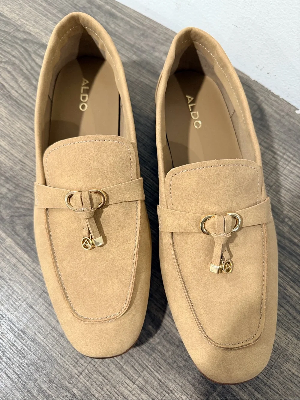 ALDO Tan Slip-On Loafers with Gold Accent women size 9M